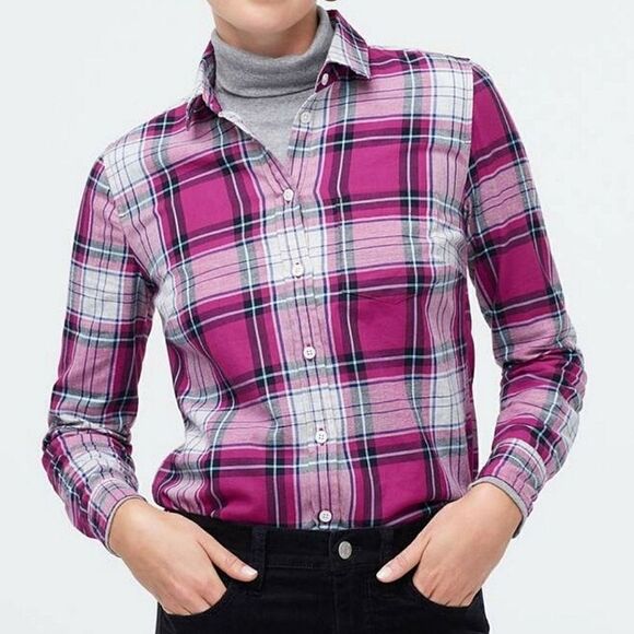 J. Crew Women's Pink Plaid Flannel Button-Down Cotton Shirt - Picture 2 of 16